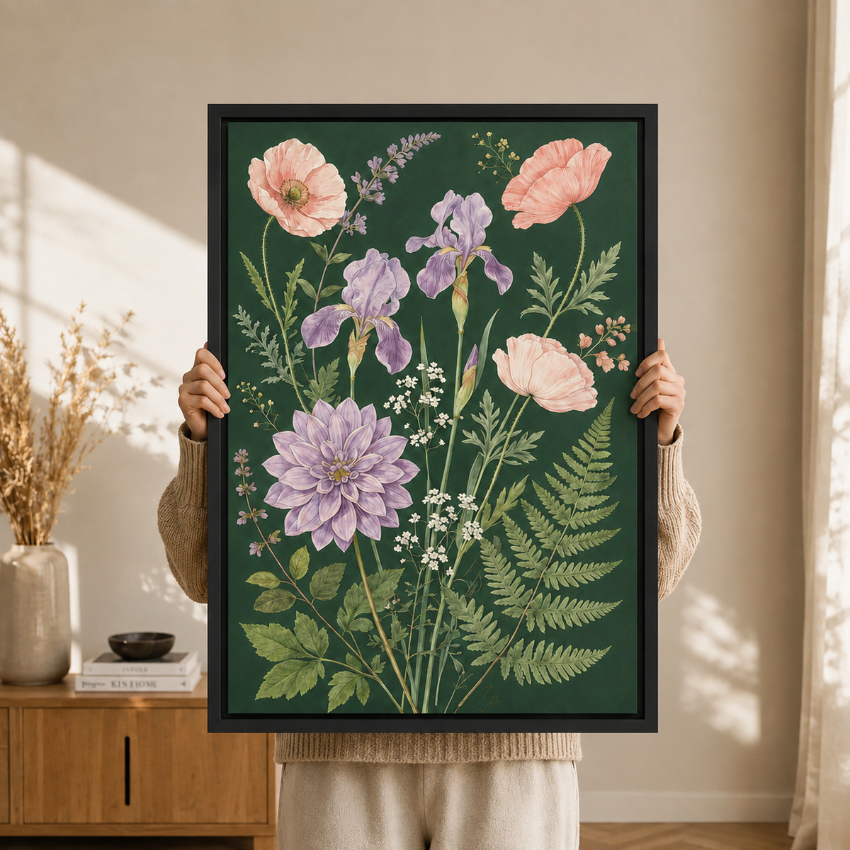 Dark Botanical Floral Garden Illustration Canvas Art
