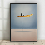 Man & Cat Golden Leaf Surrealist Canvas Art