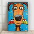 Crazy Dog & Birds – Colorful Street Art Canvas Print-t1009