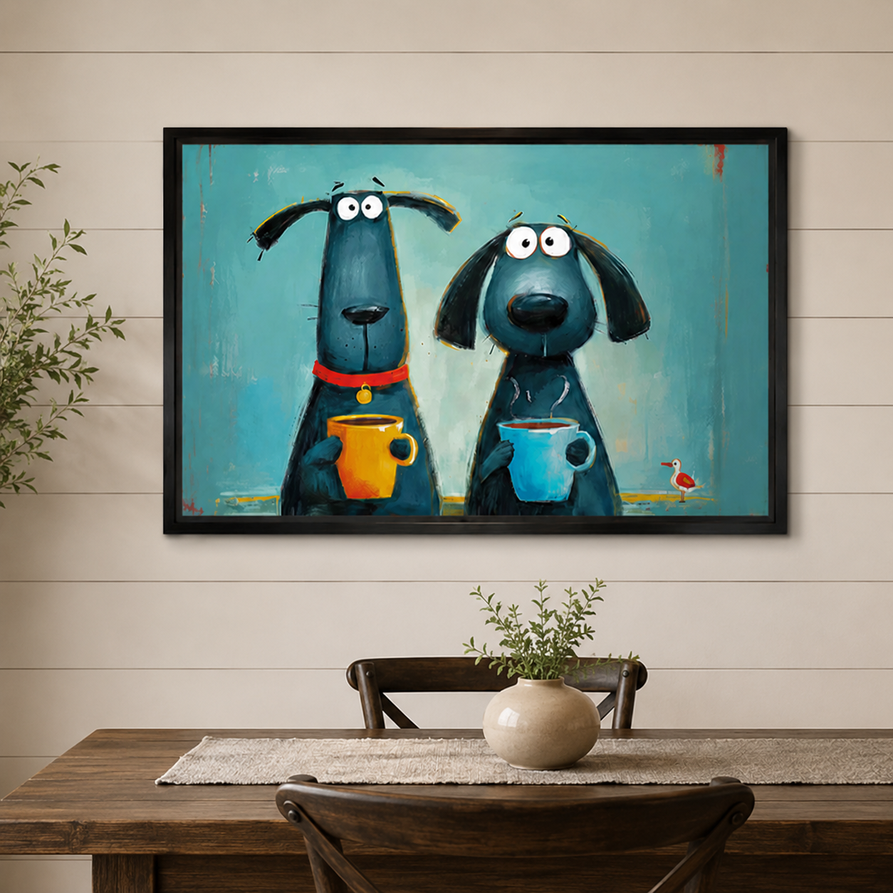 Coffee Dogs Whimsical Canvas Wall Art-t1012