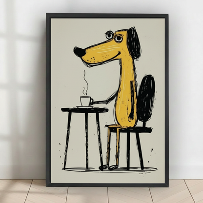 Whimsical Dog Coffee Canvas Wall Art Print-t1005