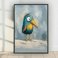 Quirky Teal Bird Whimsical Canvas Wall Art-t1010