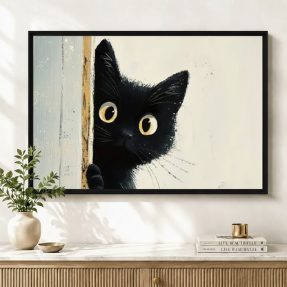 Peeking Black Cat Curious Canvas Wall Art