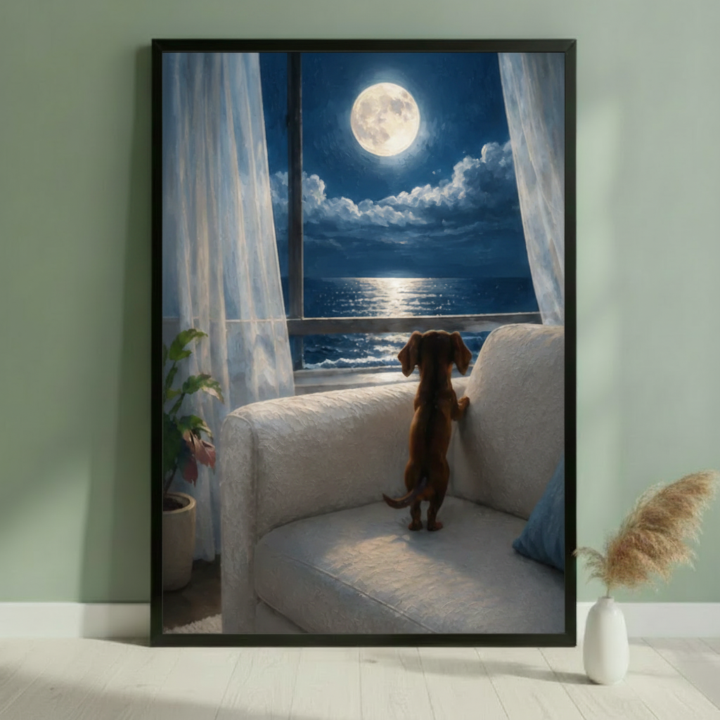 Sage green wall dachshund black frame
