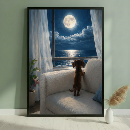 Sage green wall dachshund black frame