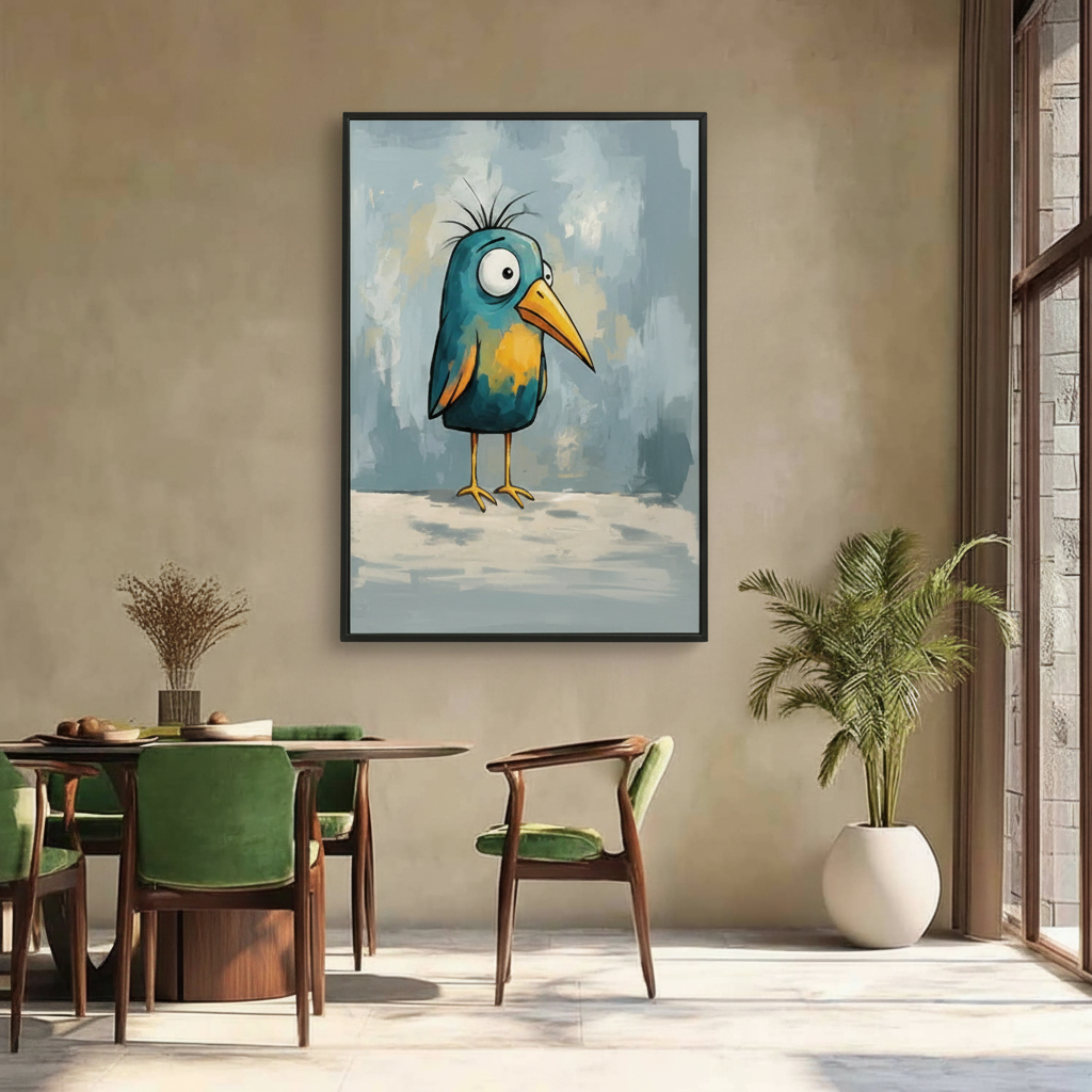 Teal Bird Black Frame – Dining Room Portrait Mockup