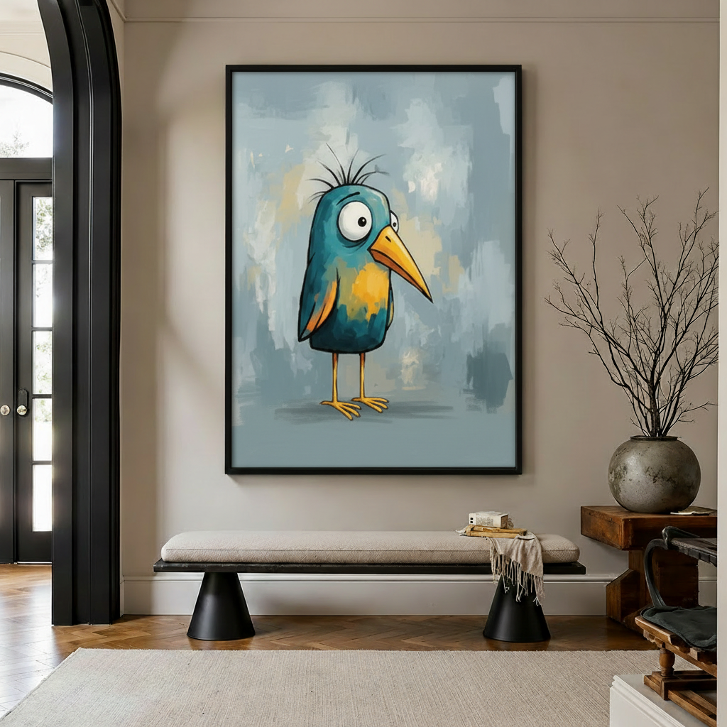 Teal Bird in Entryway Frame