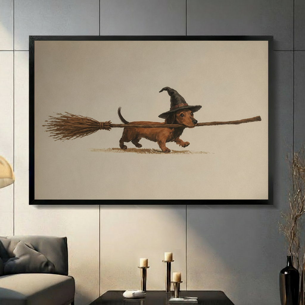 Witch Dachshund - Living Room Black Frame